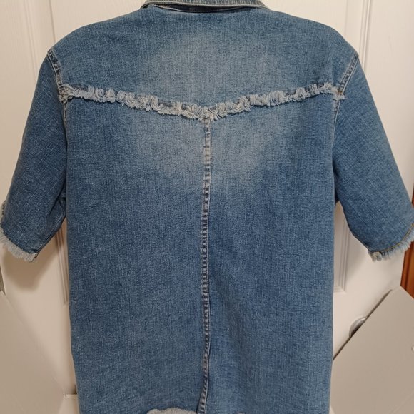 Vintage Carolina Blues Denim Shirt XL Raw Edges Button Down Short Sleeve Western - Picture 6 of 12